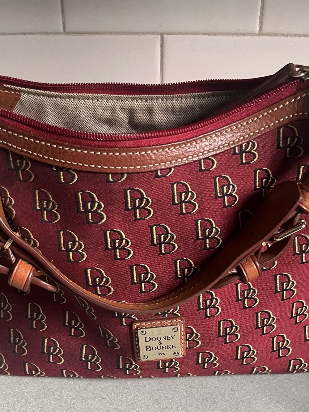 Donkey & Bourke vintage canvas w leather trim  logo bag in maroon